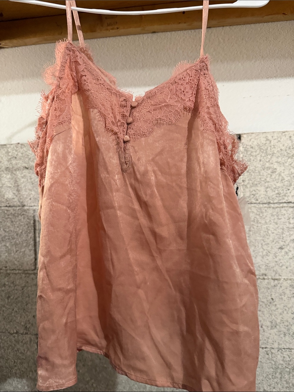 Silky Lace Trim Cami Tank Top - Dusty Rose